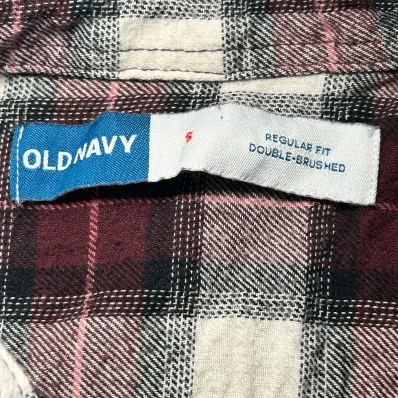 Old Navy Burgundy Plaid Flannel Shirt Regular‎ Fit Double Brushed Cotton Size S